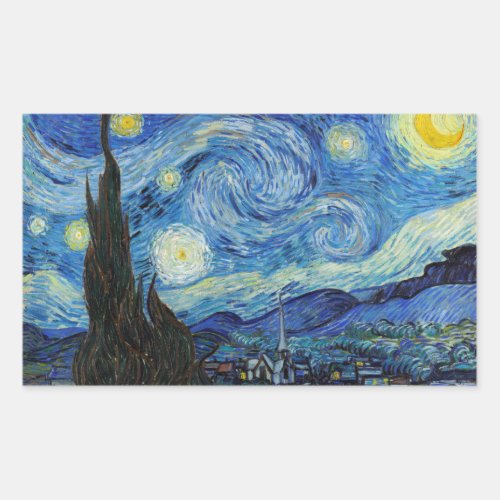 Vincent Van Gogh Starry Night Vintage Fine Art Rectangular Sticker