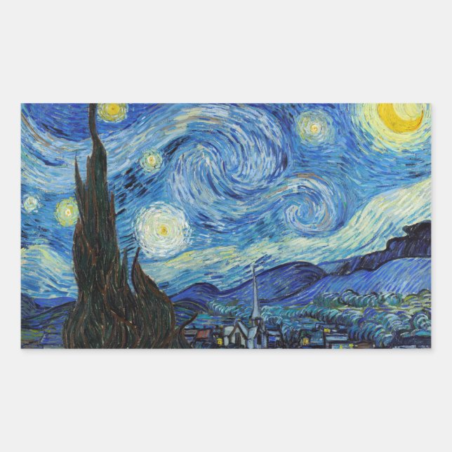 Vincent Van Gogh Starry Night Vintage Fine Art Rectangular Sticker (Front)
