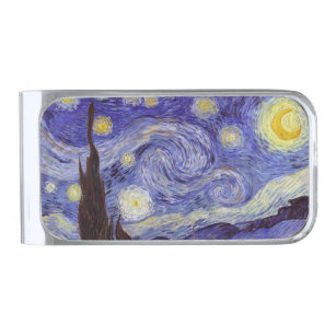 Vincent Van Gogh Starry Night Vintage Fine Art Silver Finish Money Clip