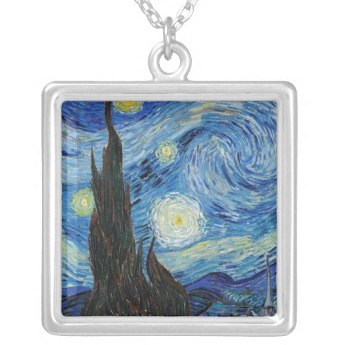 Vincent Van Gogh Starry Night Vintage Fine Art Silver Plated Necklace