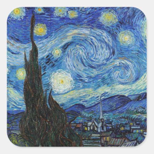Vincent Van Gogh Starry Night Vintage Fine Art Square Sticker