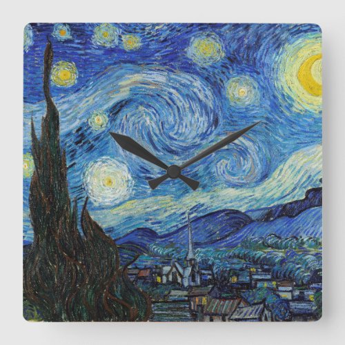 Vincent Van Gogh Starry Night Vintage Fine Art Square Wall Clock