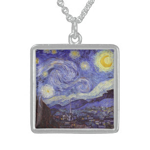 Vincent Van Gogh Starry Night Vintage Fine Art Sterling Silver Necklace