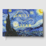 Vincent Van Gogh Starry Night Wedding Foil Guest Book<br><div class="desc">Wedding guest book featuring monogram names and date in gold foil with Vincent Van Gogh Starry Night painting background.</div>