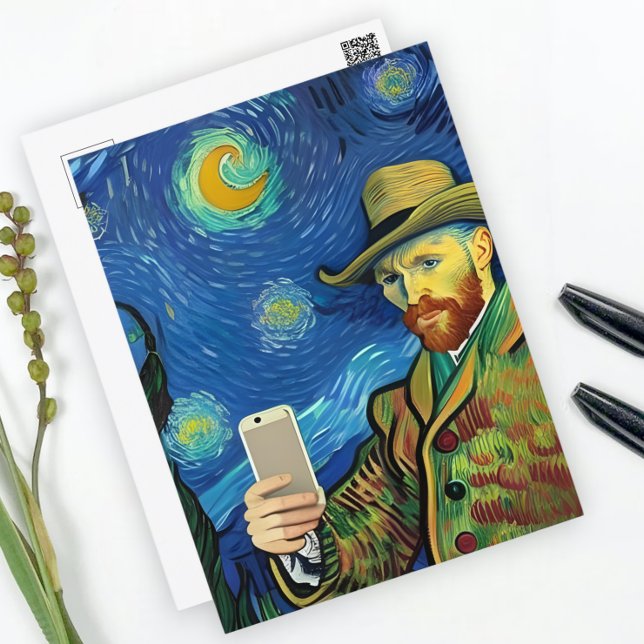 Vincent Van Gogh Starry Selfie Night By Ricaso Postcard (Creator Uploaded)