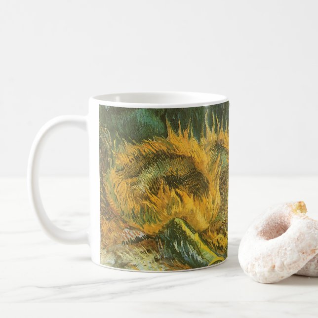 Vincent van Gogh - Still Life: Four Cut Sunflowers Coffee Mug (With Donut)