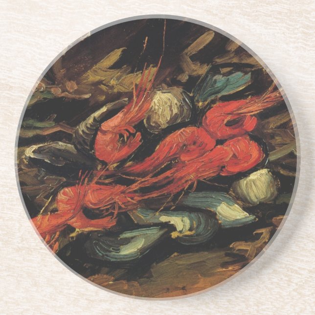 Vincent van Gogh - Still Life Mussels and Shrimp Sandstone Coaster (Front)