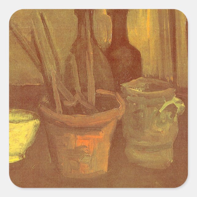 Vincent van Gogh - Still Life Paintbrushes in Pot Square Sticker (Front)