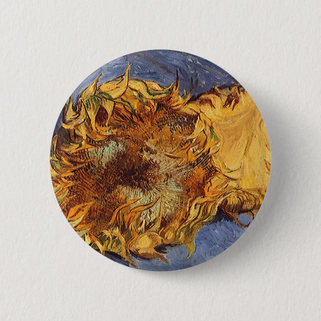 Vincent van Gogh - Still Life: Two Cut Sunflowers Pinback Button (Front)