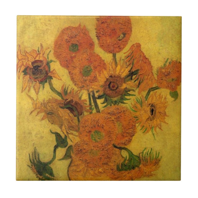 Vincent van Gogh Still Life Vase w 15 Sunflowers Ceramic Tile (Front)