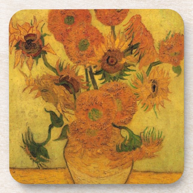 Vincent van Gogh Still Life Vase w 15 Sunflowers Drink Coaster (Front)