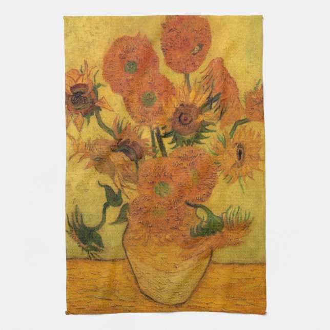 Vincent van Gogh Still Life Vase w 15 Sunflowers Kitchen Towel (Vertical)