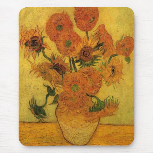 Vincent van Gogh Still Life Vase w 15 Sunflowers Mouse Pad (Front)