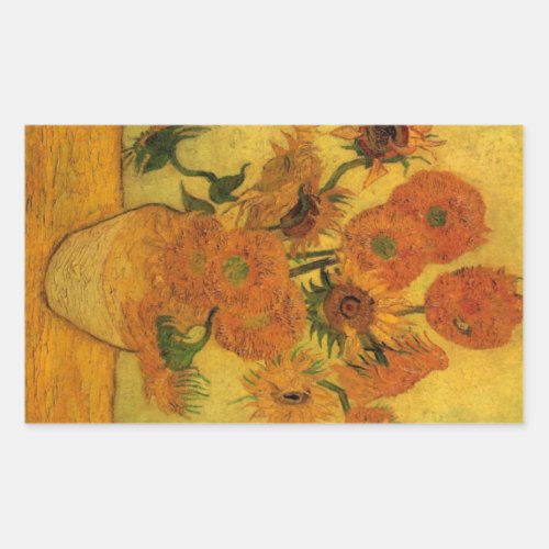 Vincent van Gogh Still Life Vase w 15 Sunflowers Rectangular Sticker