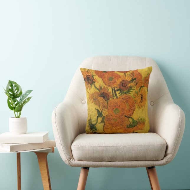 Vincent van Gogh Still Life Vase w 15 Sunflowers Throw Pillow (Chair)