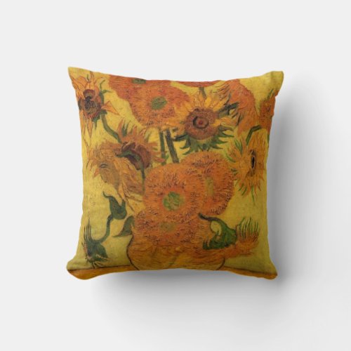 Vincent van Gogh Still Life Vase w 15 Sunflowers Throw Pillow