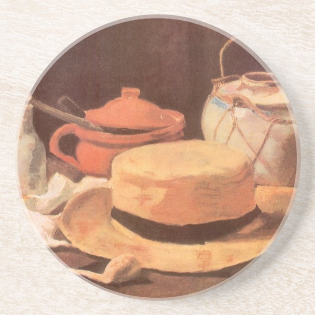 Vincent van Gogh - Still Life w Yellow Straw Hat Sandstone Coaster (Front)