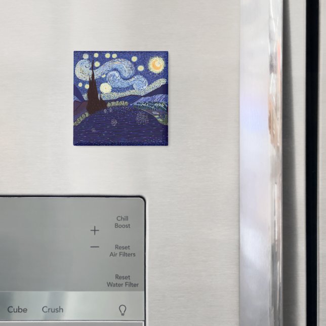 Vincent Van Gogh style Starry Night and Lake Magnet (In Situ (Fridge))