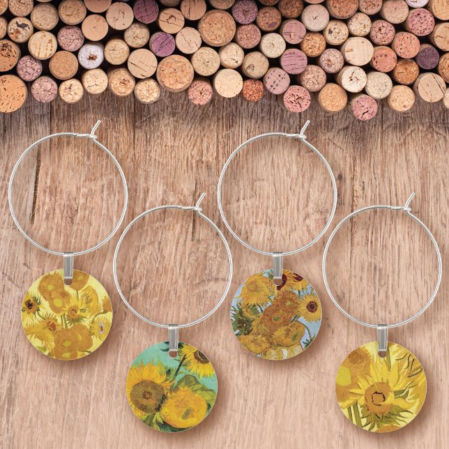 Vincent van Gogh Sunflower Paintings Wine Glass Charm (Creator Uploaded)