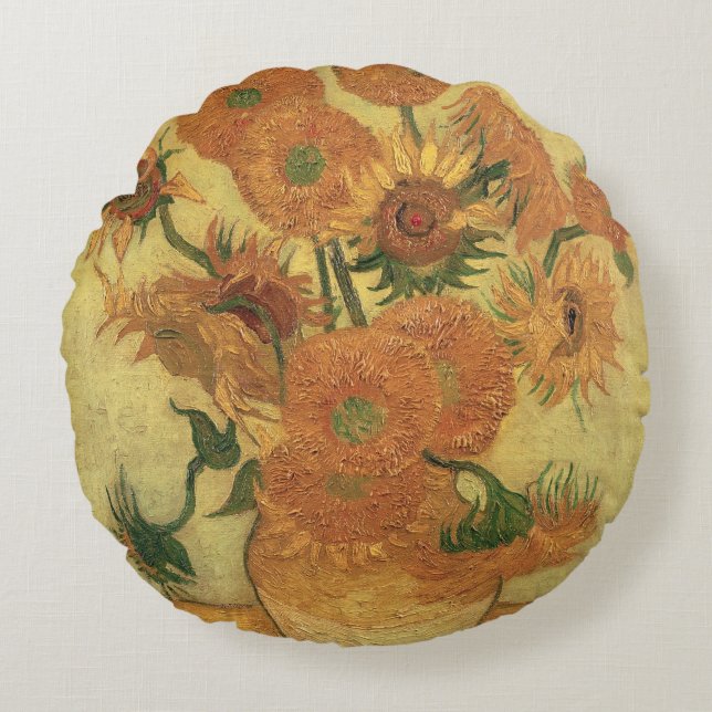 Vincent van Gogh | Sunflowers, 1889 Round Pillow (Front)