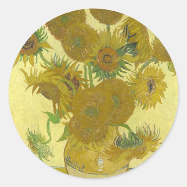 Vincent Van Gogh - Sunflowers - Classic Painting Round Sticker (Front)