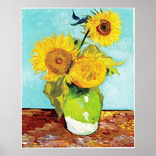 Vincent van Gogh Sunflowers Vase First Turquoise Poster