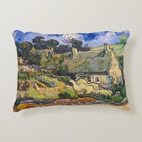 Vincent Van Gogh _ Thatched Cottages at Cordeville Accent Pillow