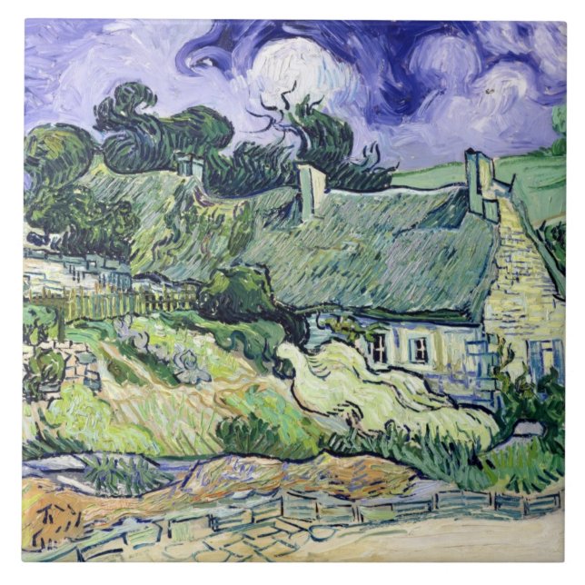 Vincent van Gogh | Thatched cottages at Cordeville Ceramic Tile (Front)