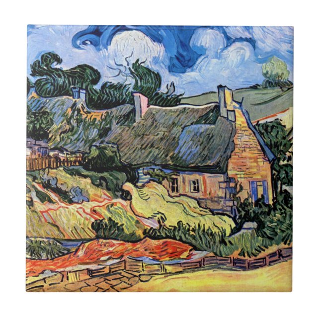 Vincent Van Gogh - Thatched Cottages At Cordeville Ceramic Tile (Front)