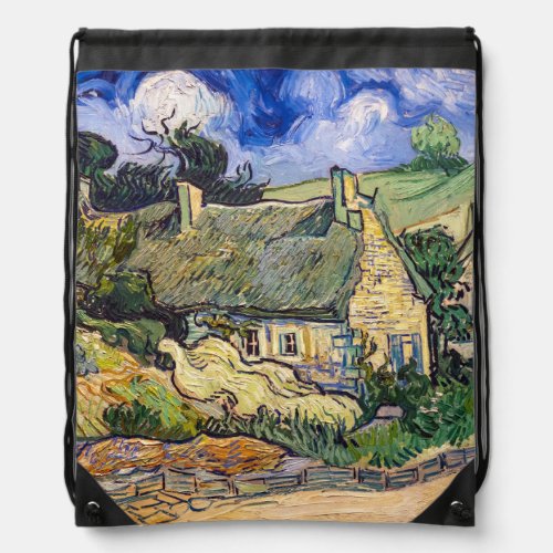 Vincent Van Gogh _ Thatched Cottages at Cordeville Drawstring Bag