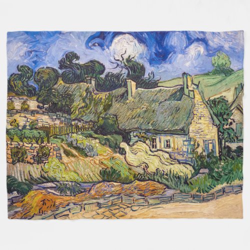 Vincent Van Gogh _ Thatched Cottages at Cordeville Fleece Blanket