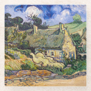 Vincent Van Gogh - Thatched Cottages at Cordeville Glass Coaster