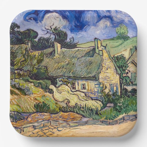 Vincent Van Gogh _ Thatched Cottages at Cordeville Paper Plates
