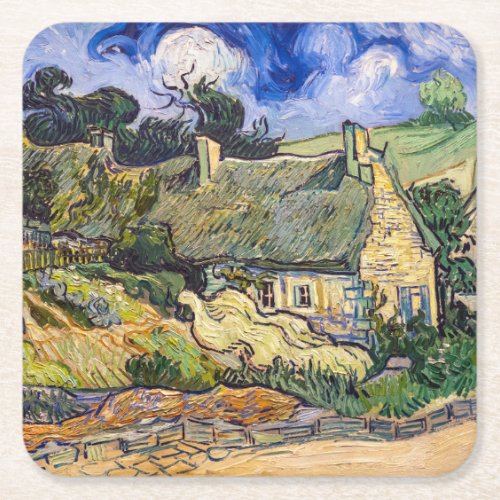 Vincent Van Gogh _ Thatched Cottages at Cordeville Square Paper Coaster