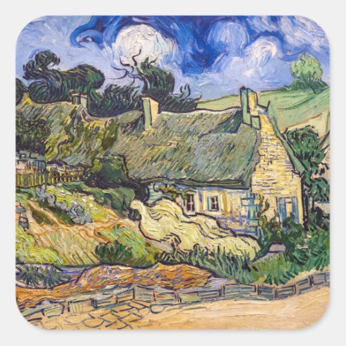 Vincent Van Gogh _ Thatched Cottages at Cordeville Square Sticker