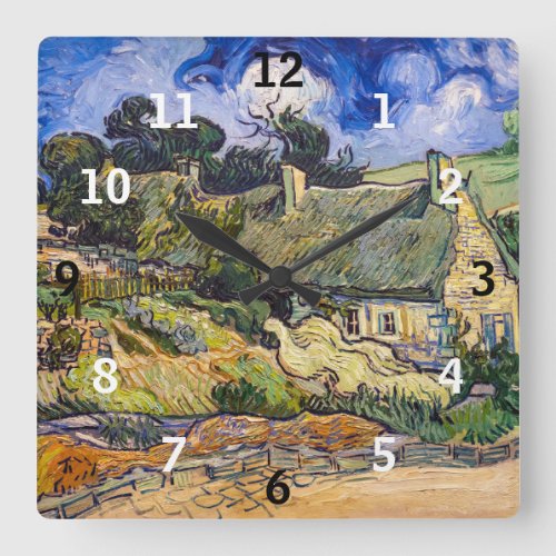 Vincent Van Gogh _ Thatched Cottages at Cordeville Square Wall Clock