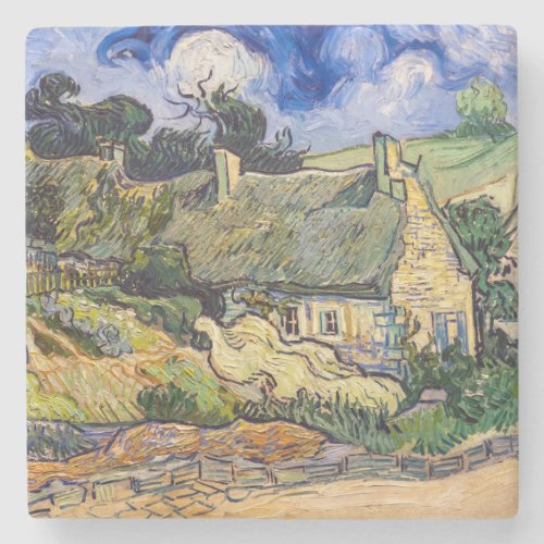 Vincent Van Gogh _ Thatched Cottages at Cordeville Stone Coaster