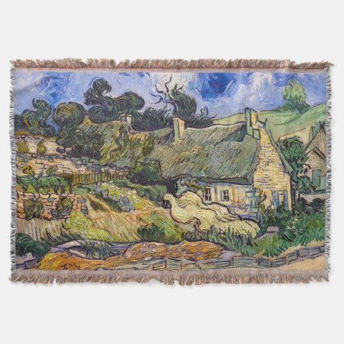Vincent Van Gogh _ Thatched Cottages at Cordeville Throw Blanket