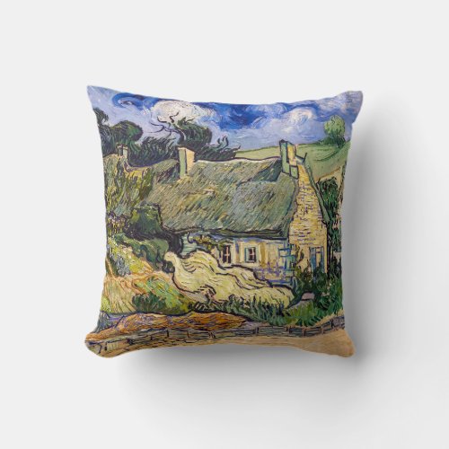 Vincent Van Gogh _ Thatched Cottages at Cordeville Throw Pillow