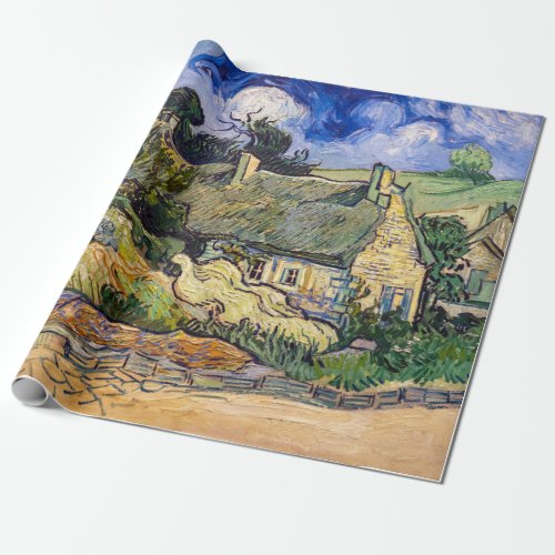 Vincent Van Gogh _ Thatched Cottages at Cordeville Wrapping Paper