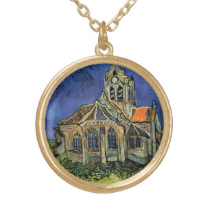 Vincent van Gogh - The Church at Auvers Gold Plated Necklace