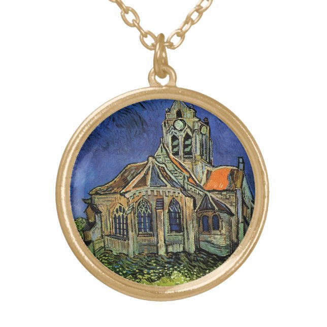 Vincent van Gogh - The Church at Auvers Gold Plated Necklace (Front)