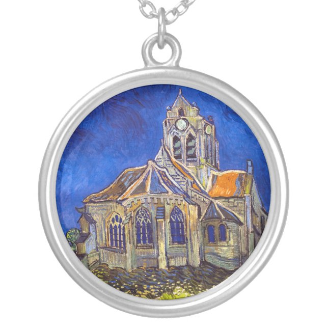 Vincent van Gogh - The Church at Auvers Silver Plated Necklace (Front)
