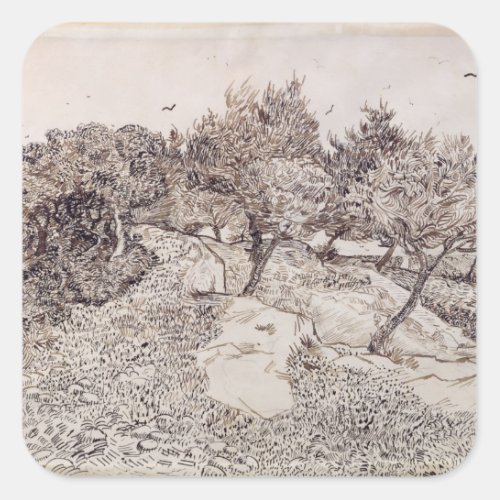 Vincent van Gogh  The Olive Trees Square Sticker