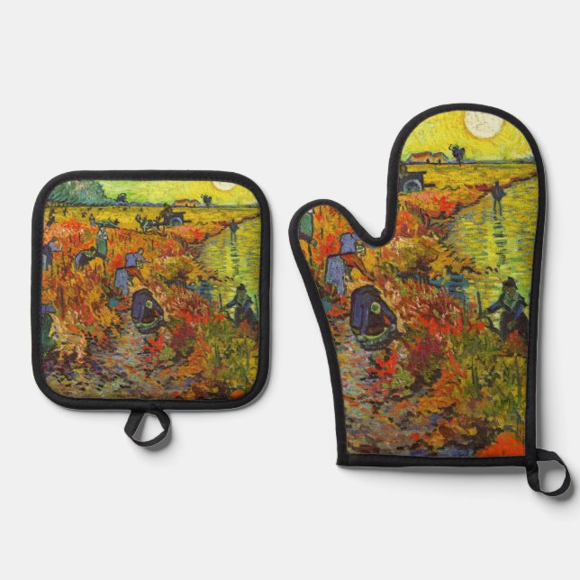 Vincent van Gogh - The Red Vineyard Oven Mitt & Pot Holder Set (Front)