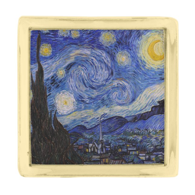 Vincent Van Gogh - The Starry night Gold Finish Lapel Pin (Front)