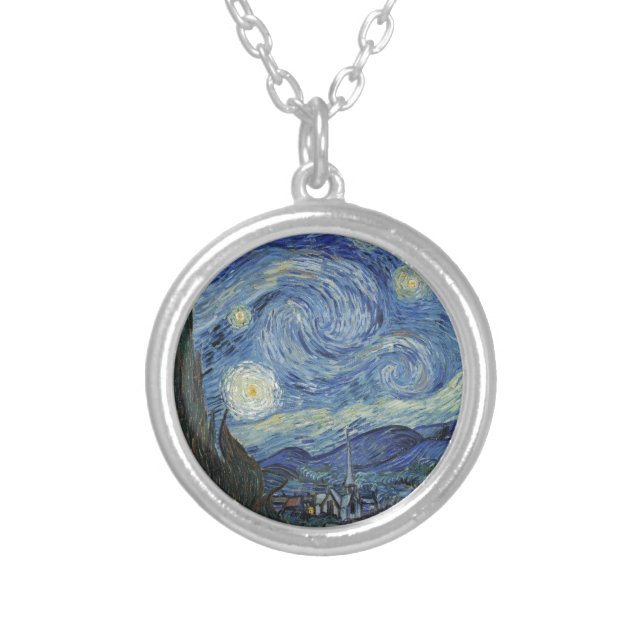 Vincent van Gogh | The Starry Night, June 1889 Silver Plated Necklace (Front)