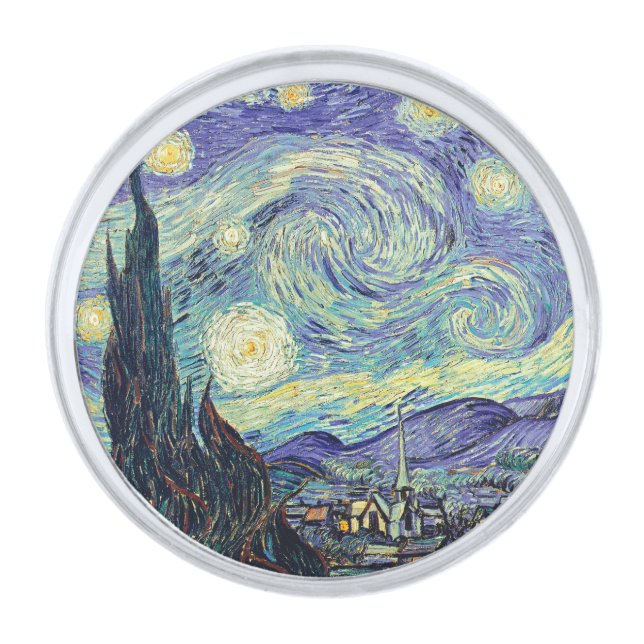 Vincent Van Gogh The Starry Night  Silver Finish Lapel Pin (Front)
