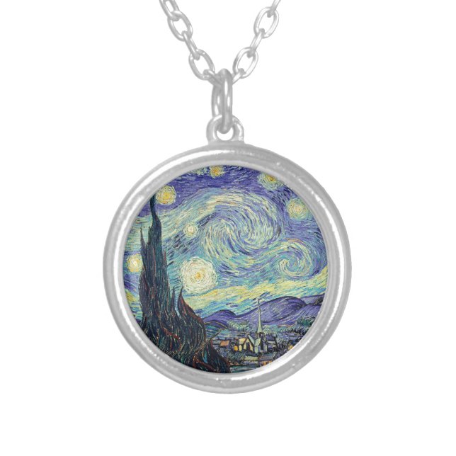 Vincent Van Gogh The Starry Night  Silver Plated Necklace (Front)