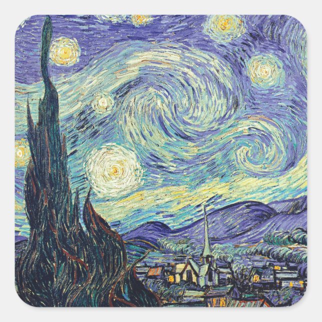 Vincent Van Gogh The Starry Night   Square Sticker (Front)